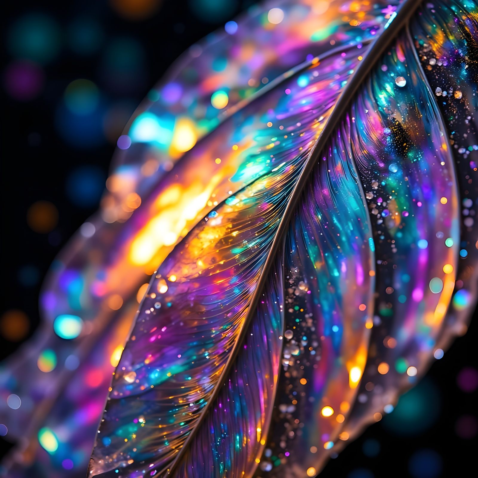 Prismatic Crystal Feathers in Holographic Style