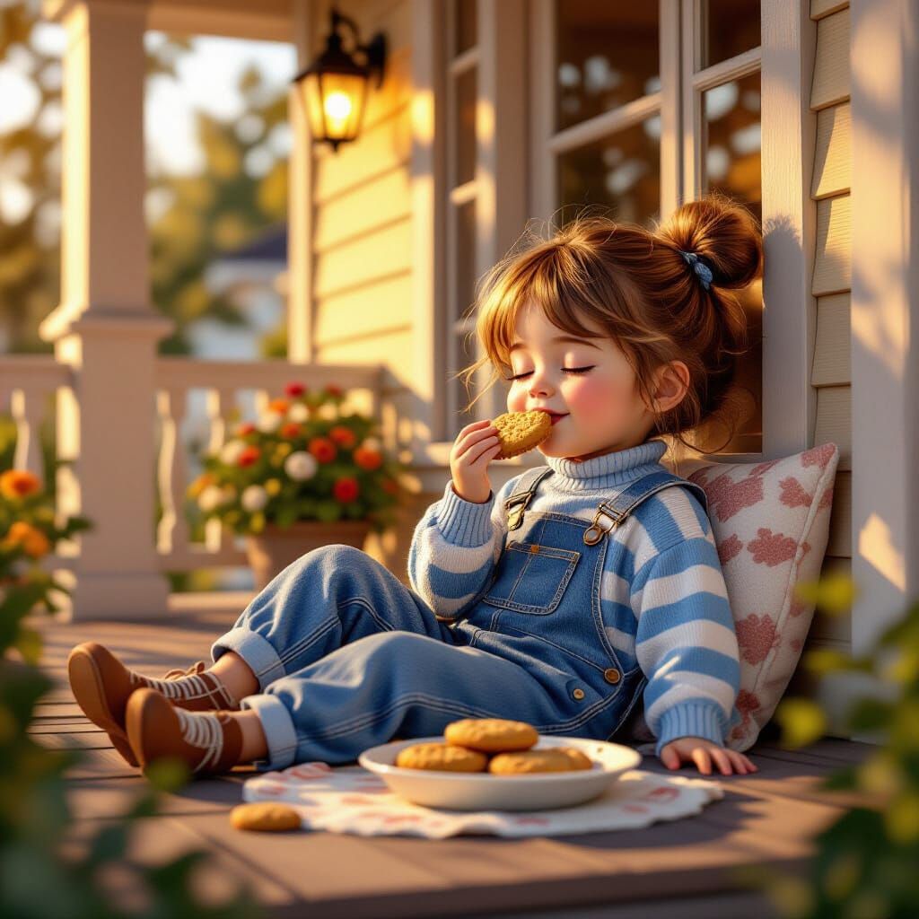 A whimsical 3D illustration of a little girl resting on the ...