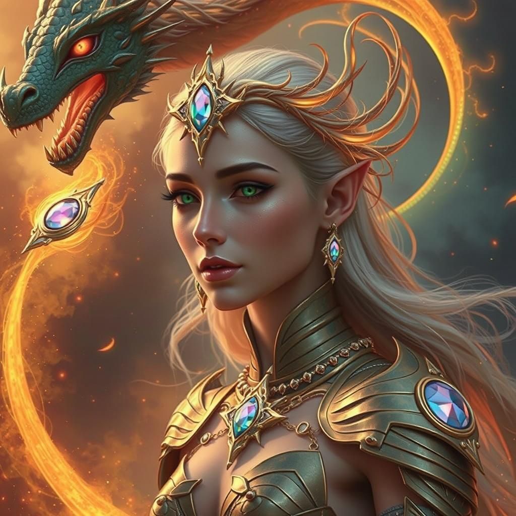 Dragon Elven Princess with Bioluminescent Gemstone
