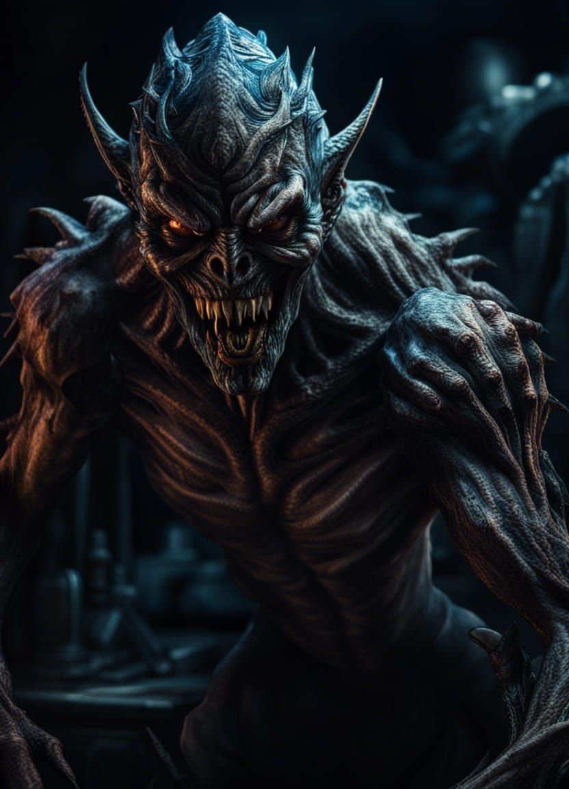 Hyperrealistic Nightmarish Monster Portrait in HDR