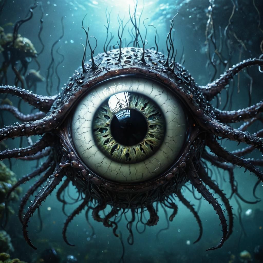 Magical Eyeball with Tentacles in Ethereal Realm