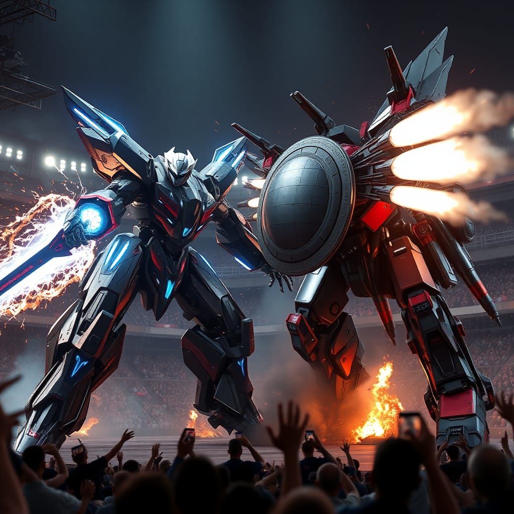 Epic Mecha Battle in Steel Cage Arena