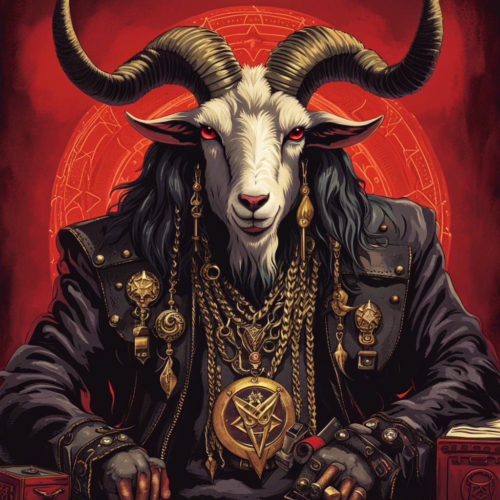 Satanic Goat Listens to Heavy Metal: Illustration