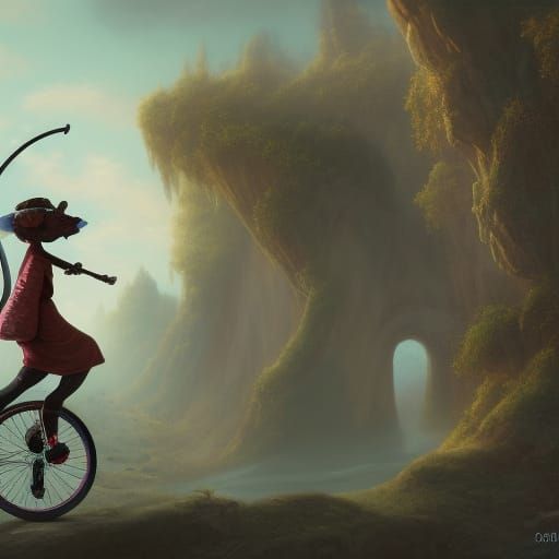 Old Lady on Unicycle: Fantasy Concept Art