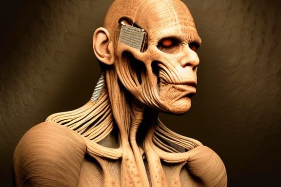 Homo Erectus Portrait in Biopunk Pop Art Style