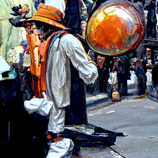 Street Performer in Oil Painting Style