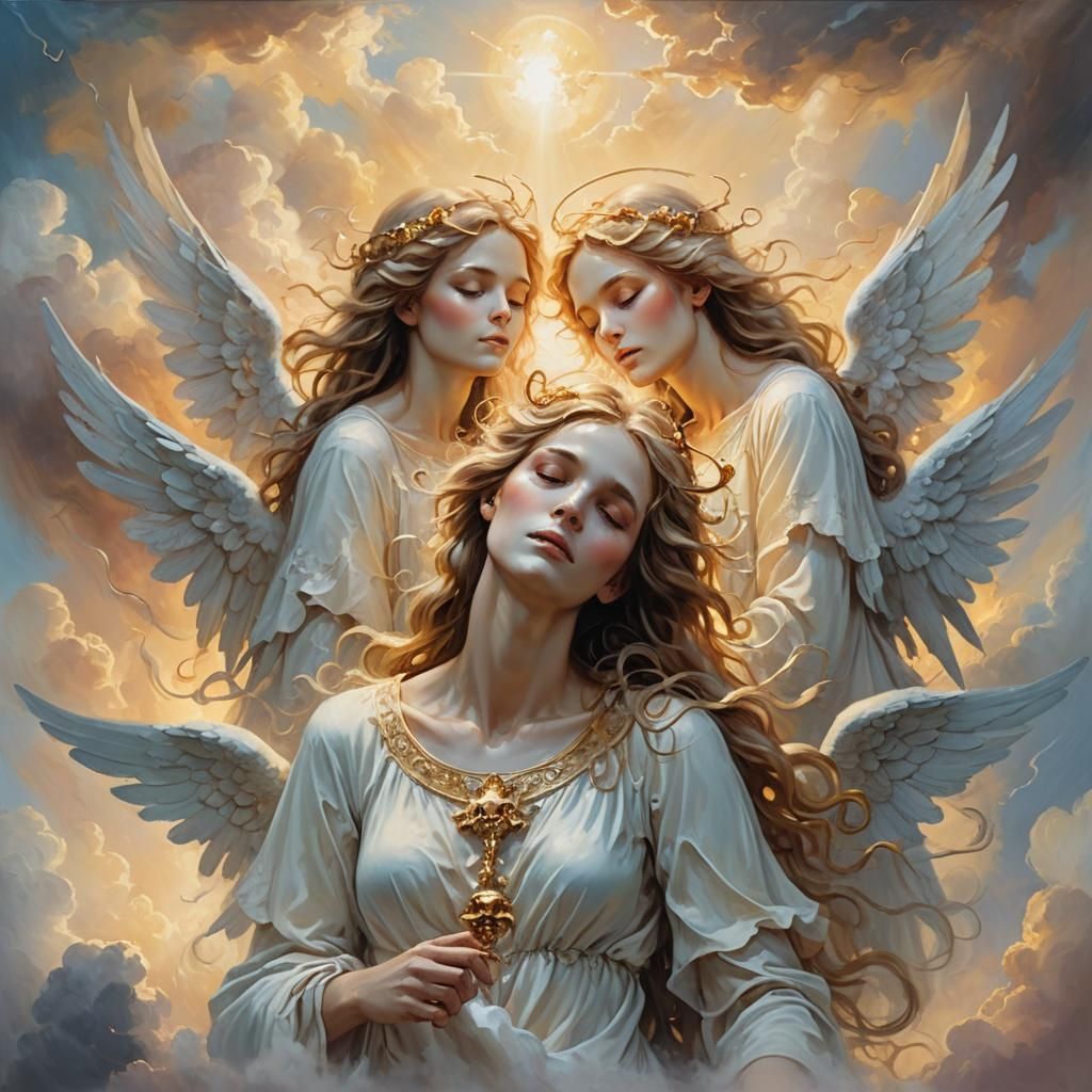 Angels Licking Skulls in Heaven, Oil Painting