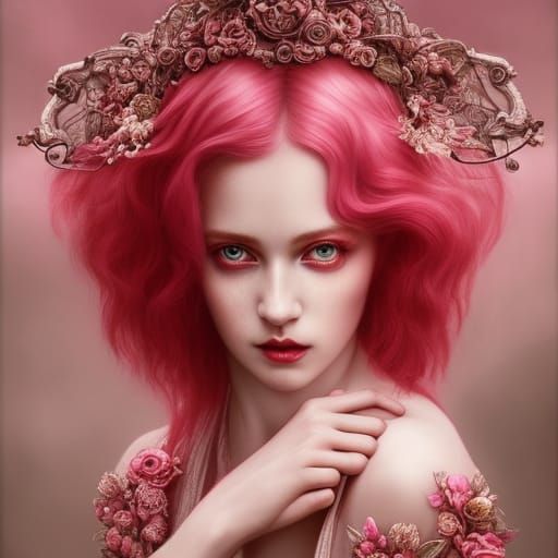 Goddess of Sweets with Pink Hair, Digital Art