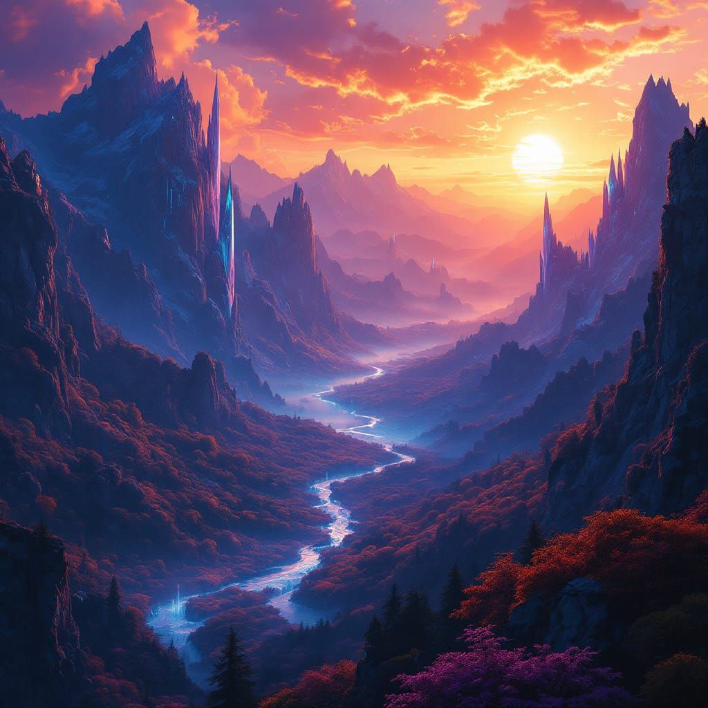 Majestic Fantasy World at Sunset: 8K Artstation Landscape