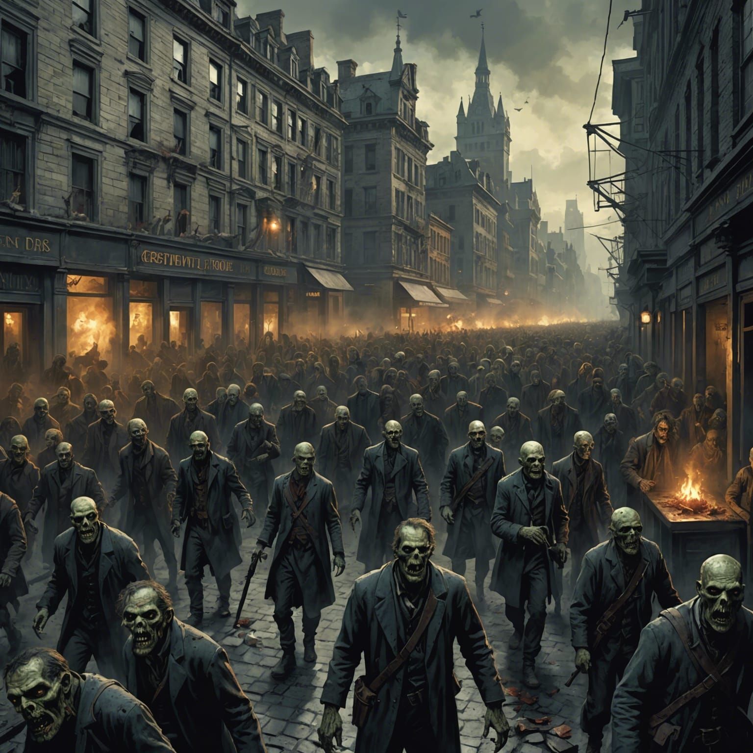 Zombies Invade City: A Dark Horror Scene