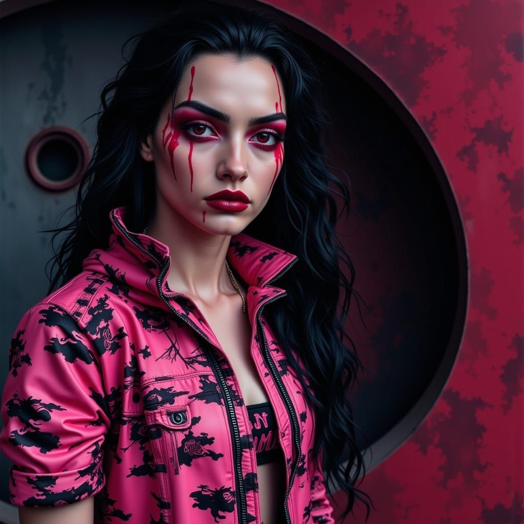 Fierce Woman in Garnet Dungeon, Inspired by Dark Surrealism