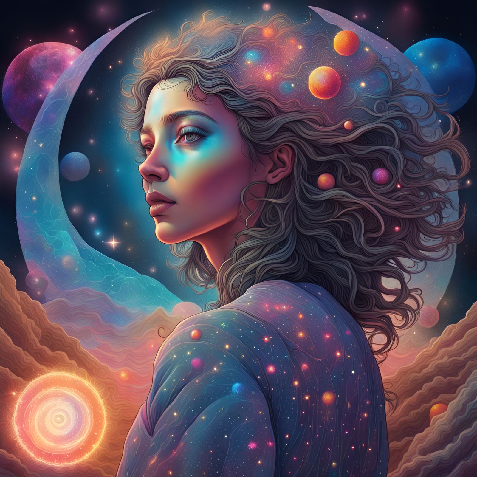 Holographic Cosmic Mother Illustration in Mixed Media