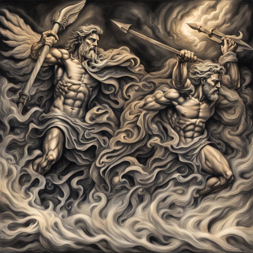 Poseidon and Hermes Engage in an Epic Clash in a Hyperdetail...