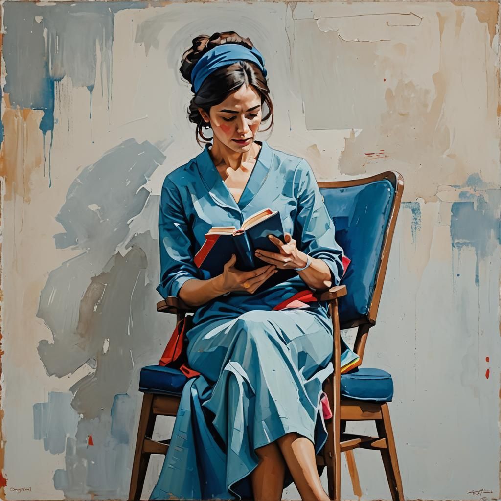 Woman Reading a Book in Expressionist Oil Painting