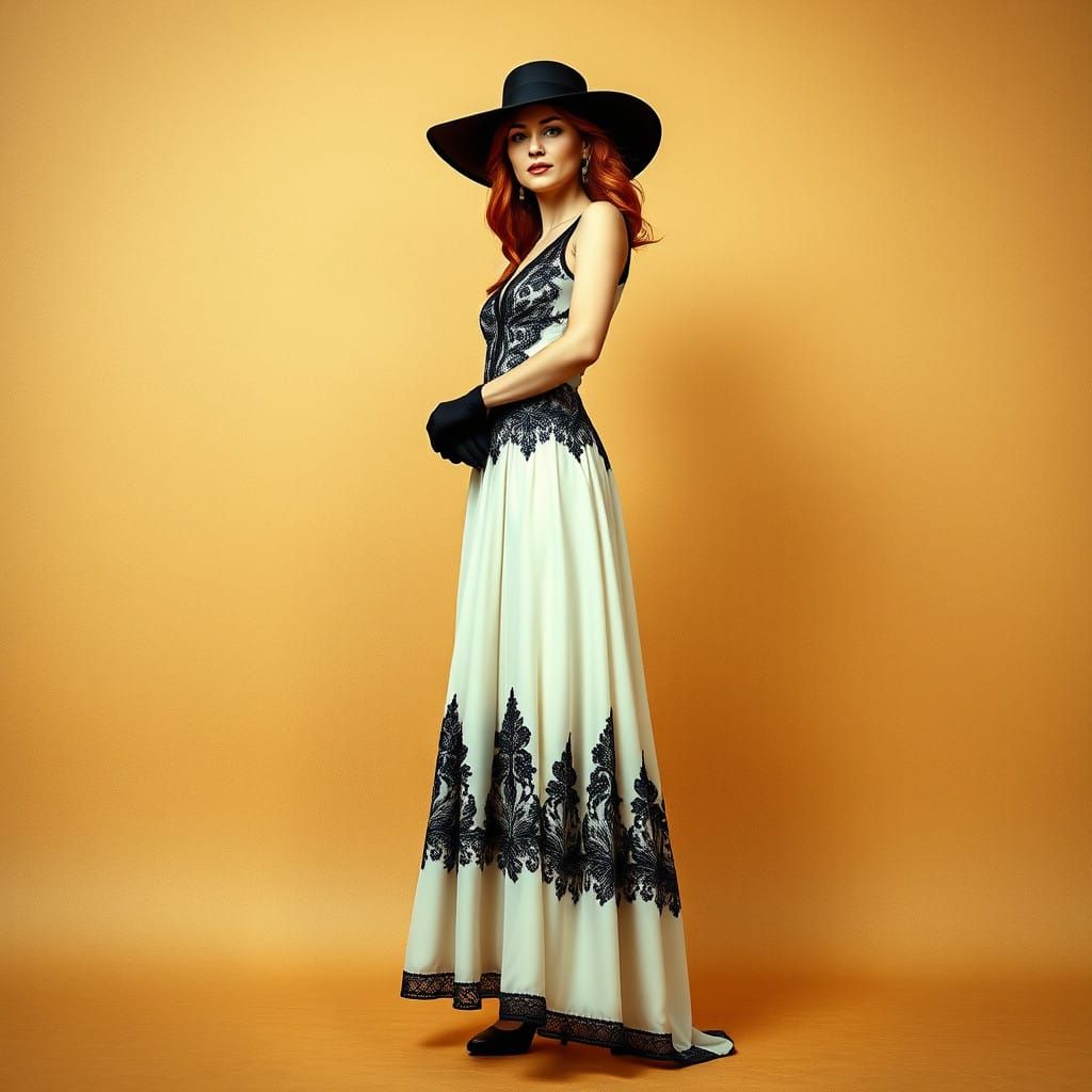 Elegant Redhead Woman in Avant-Garde Couture