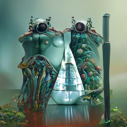 Creepy Mushroom Werewolf in Solar-Punk Style