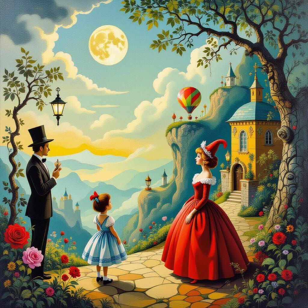 Surreal Fairytale Scene in Expressive Oil Painting