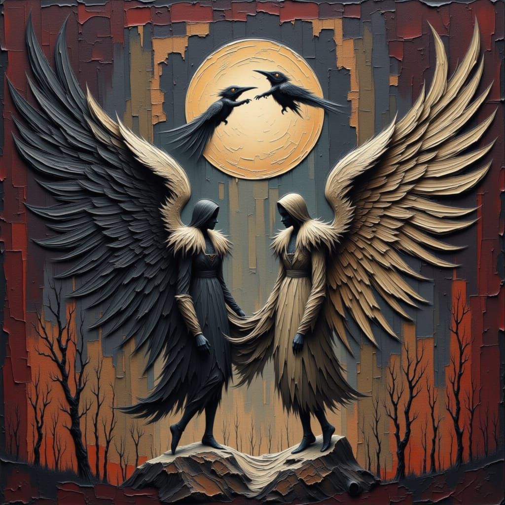 Winged Figure in Surreal Digital Art Style