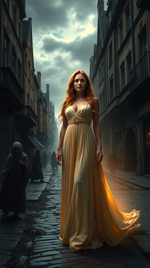 Luminous Woman in Dark Medieval Paris