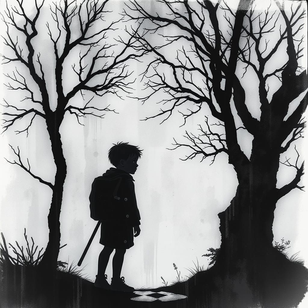 Terrifying Children's Book Illustration of a Boy