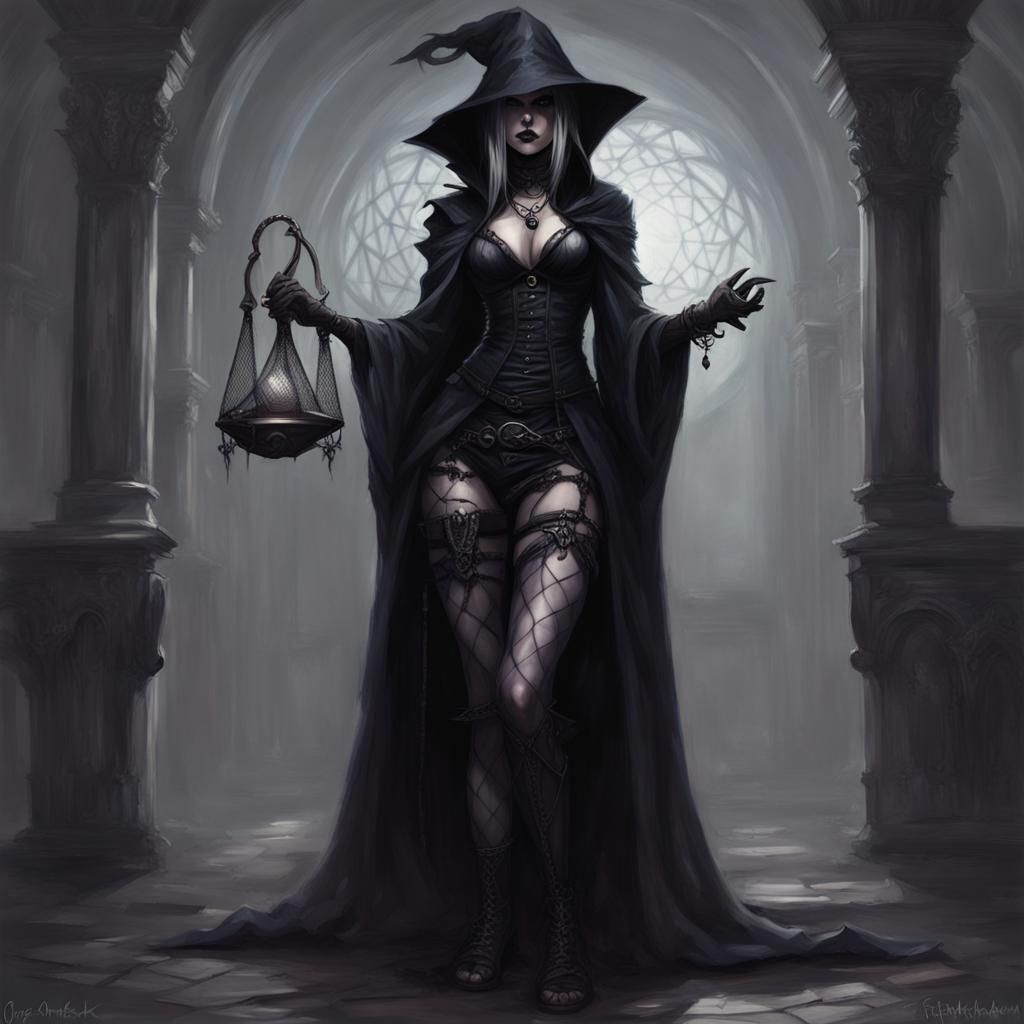 Sinister Dark Female Mage in Goth Style