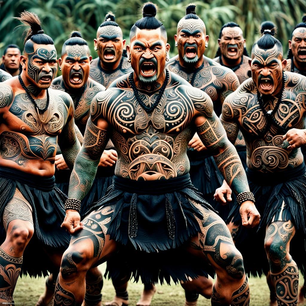 Maori Warriors Haka: Cinematic Tattooed Battle Preparation