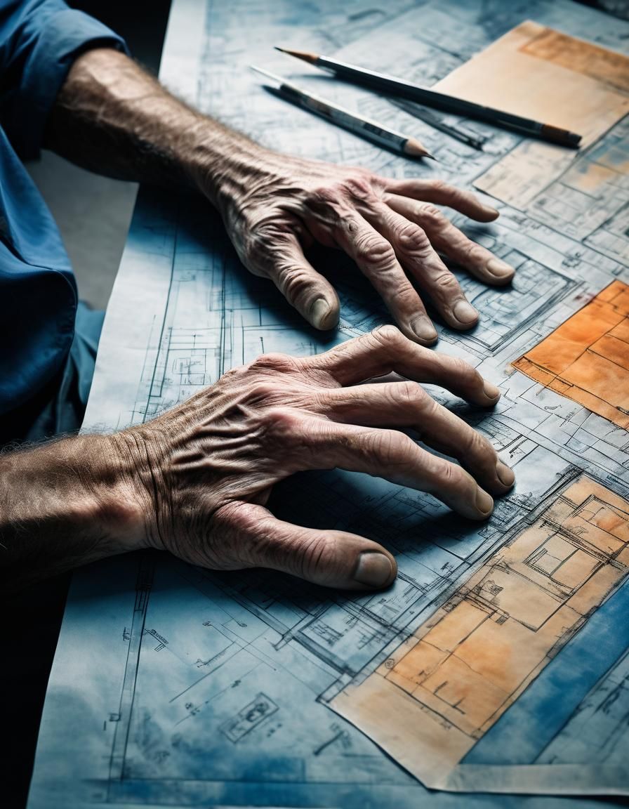 Surreal Engineer's Blueprint: Abstract Expressionist Close-U...