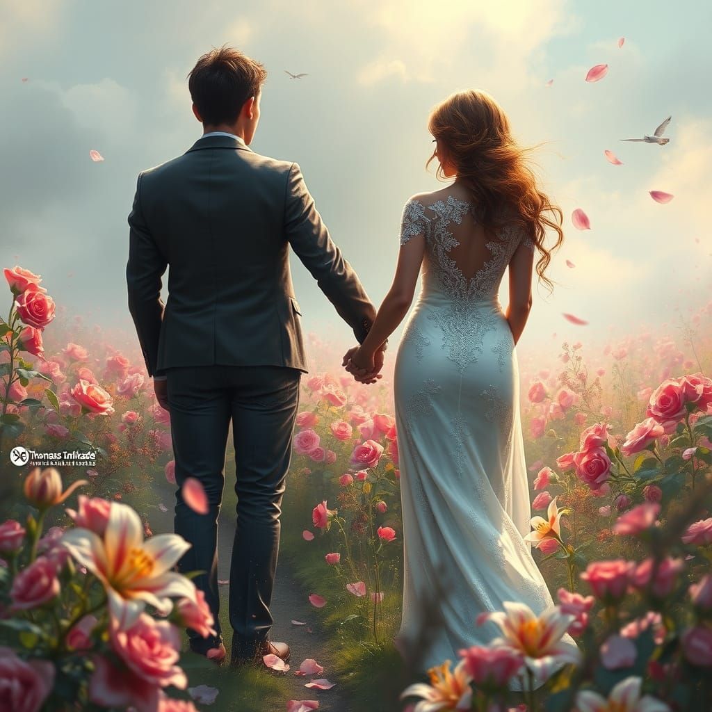 Romantic Couple in Ethereal Flower Field