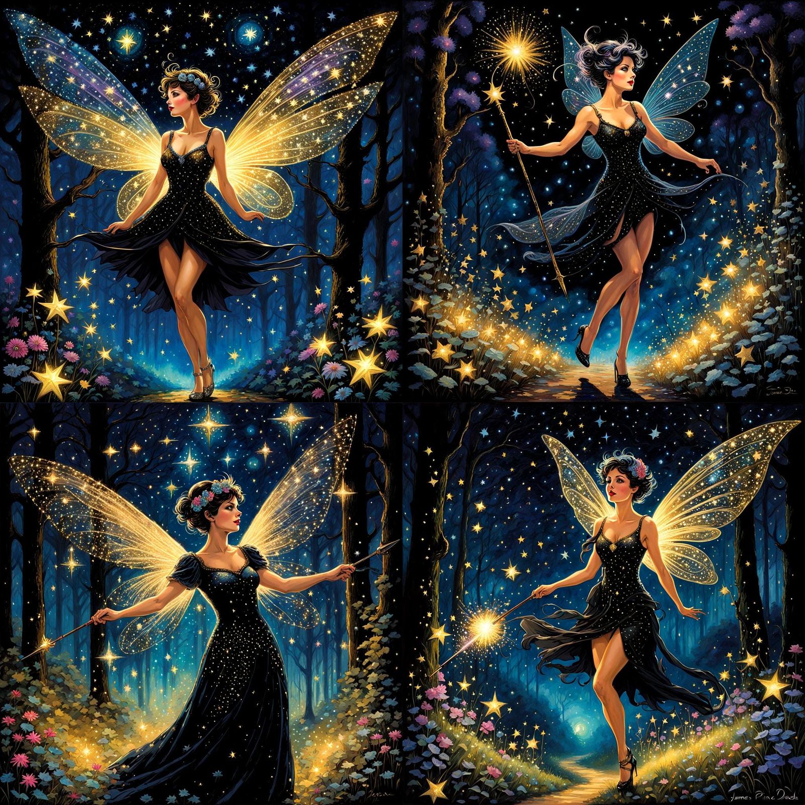 Beautiful  pixie  flitting about the magical forest scatteri...