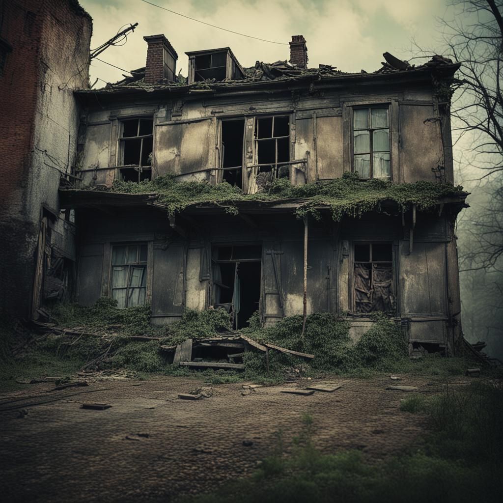 War-Scarred House: A Cinematic Post-War Still