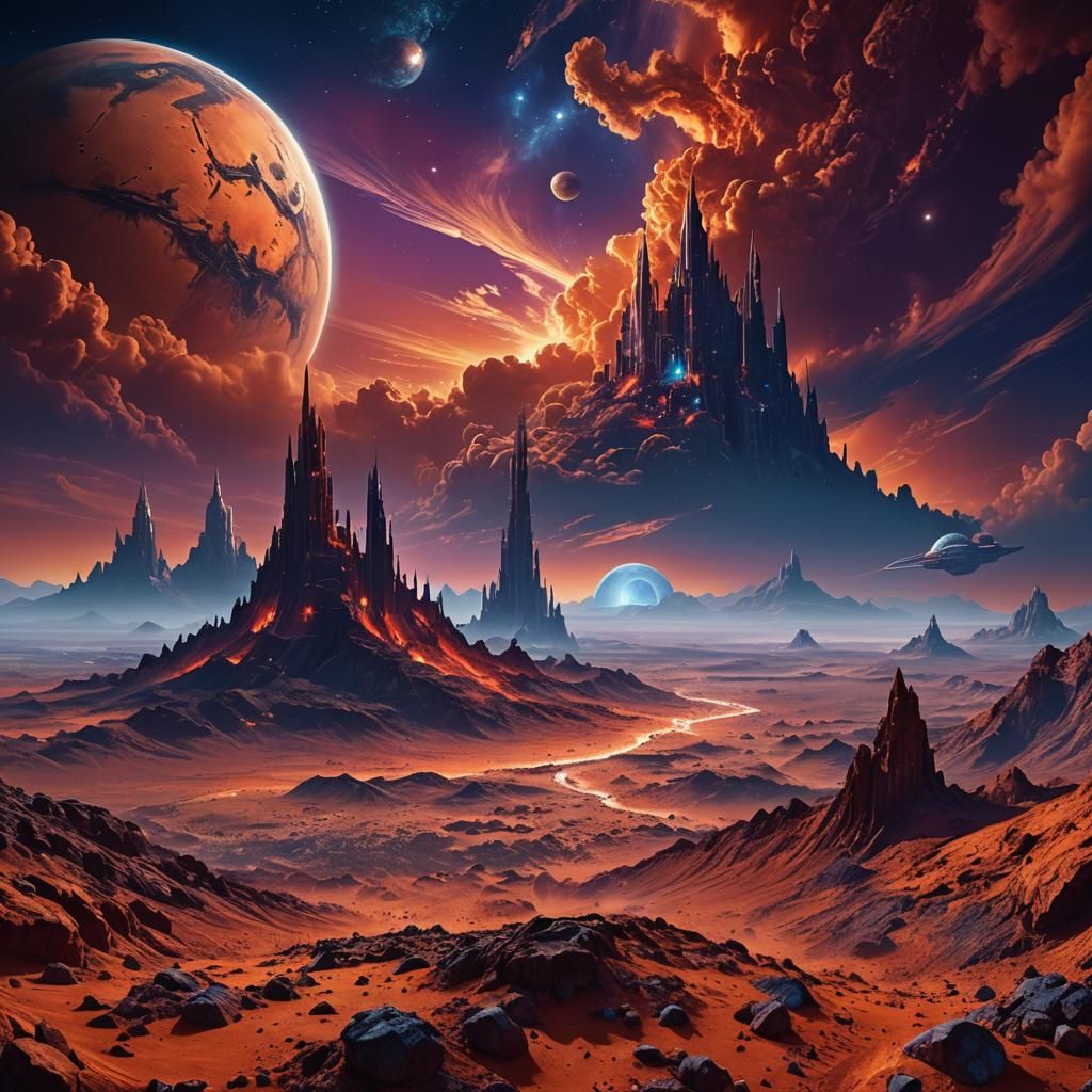 Martian Cityscape with Crystalline Structures