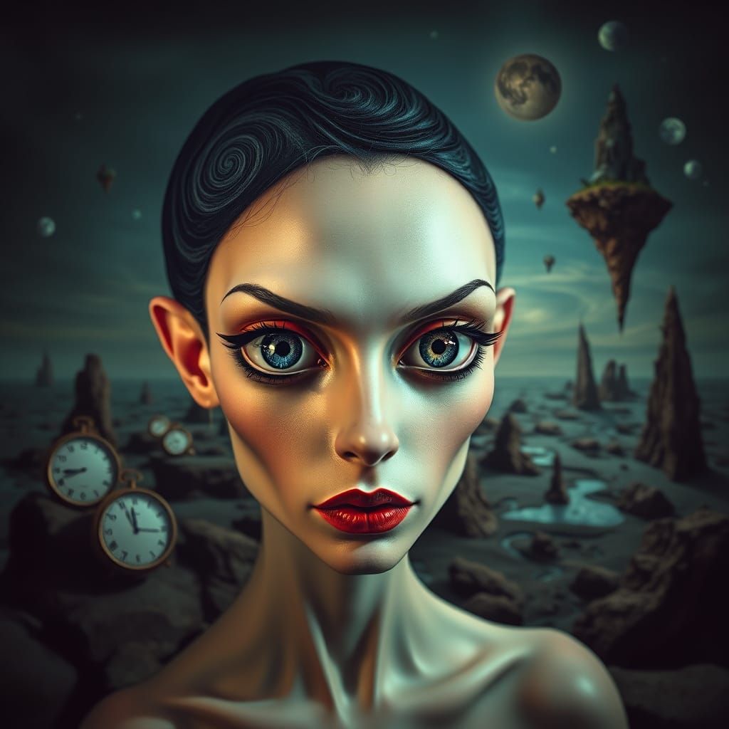 Surreal Portrait of Otherworldly Woman with Galaxy Eyes