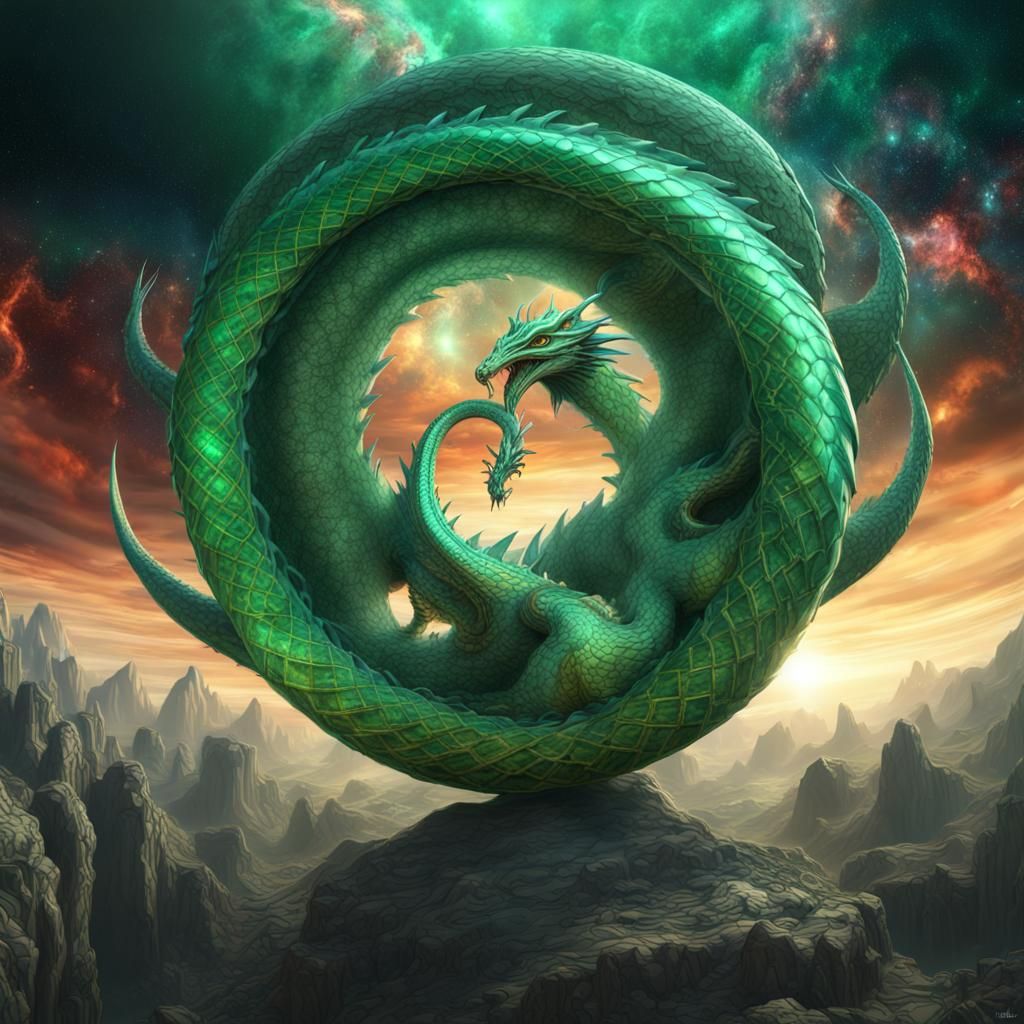 Emerald Dragon Ouroboros: 3D Rendered Universe