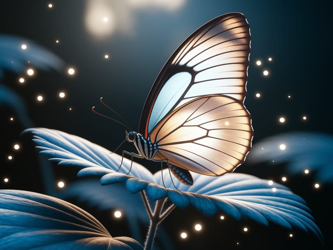 Butterfly with Glowing Wings in Fantasy Sci-Fi Style