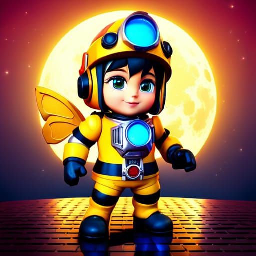 Adorable Chibi Bumblebee Fireman in Digital Art Style