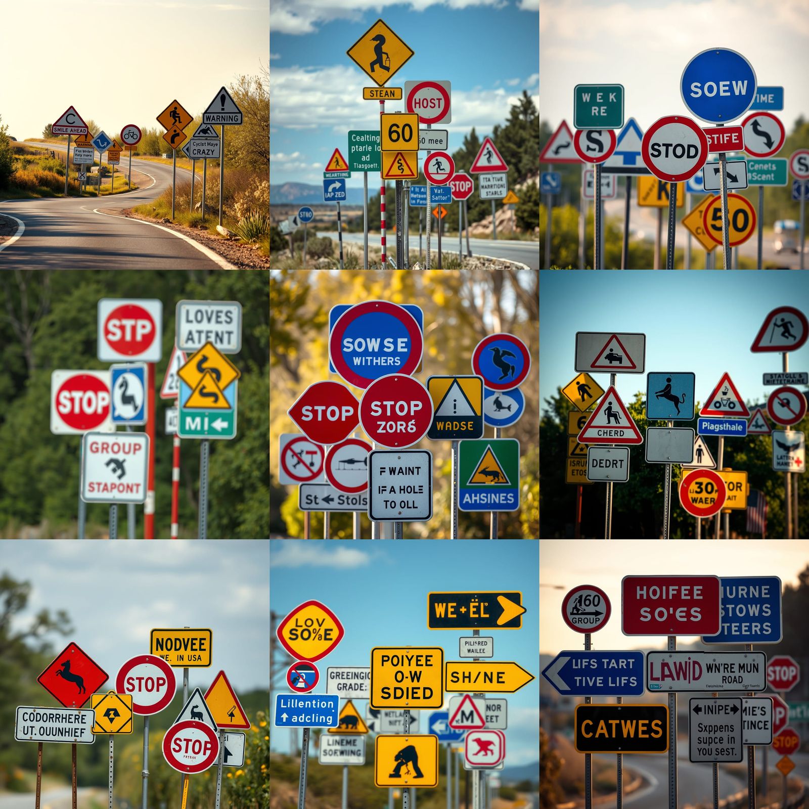 Funny and Understandable Road Signs in Sharp Focus