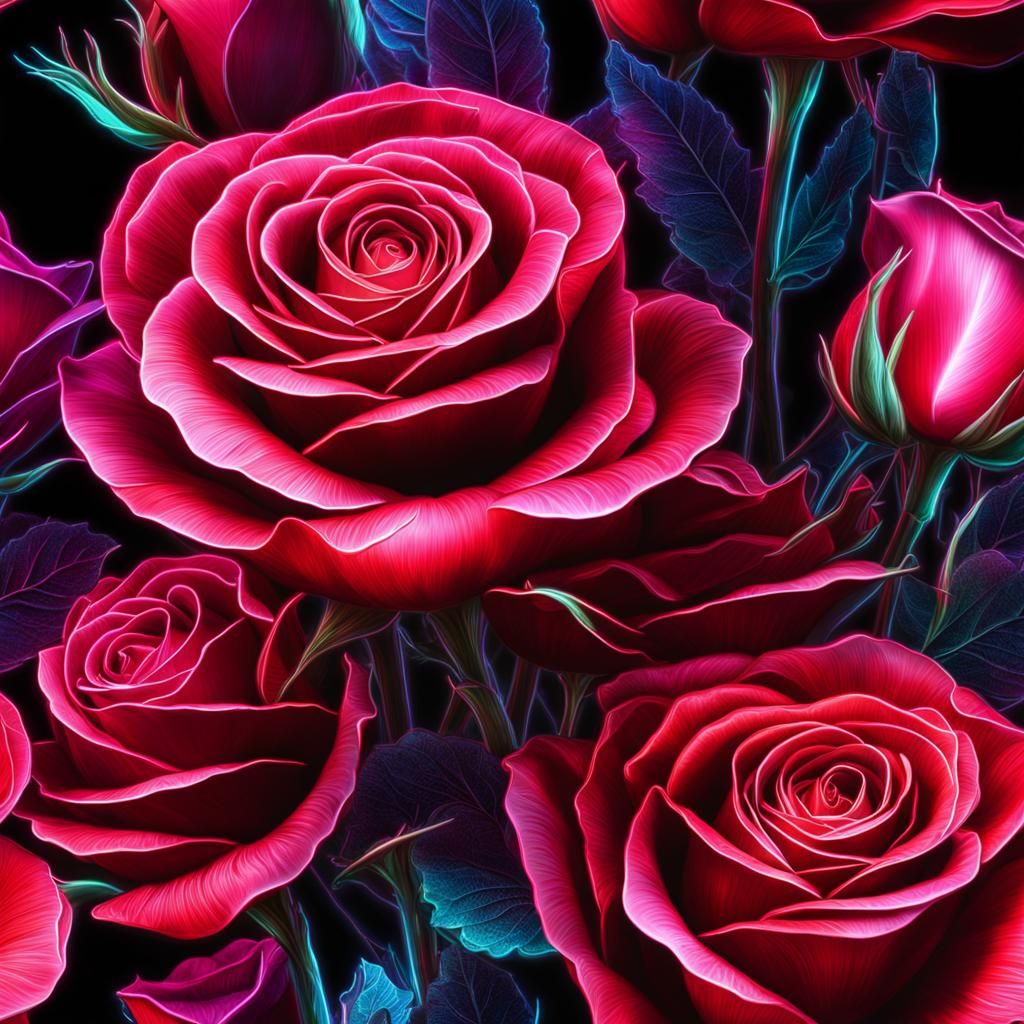 Glowing Crystal Roses Matte Painting in Deep Color