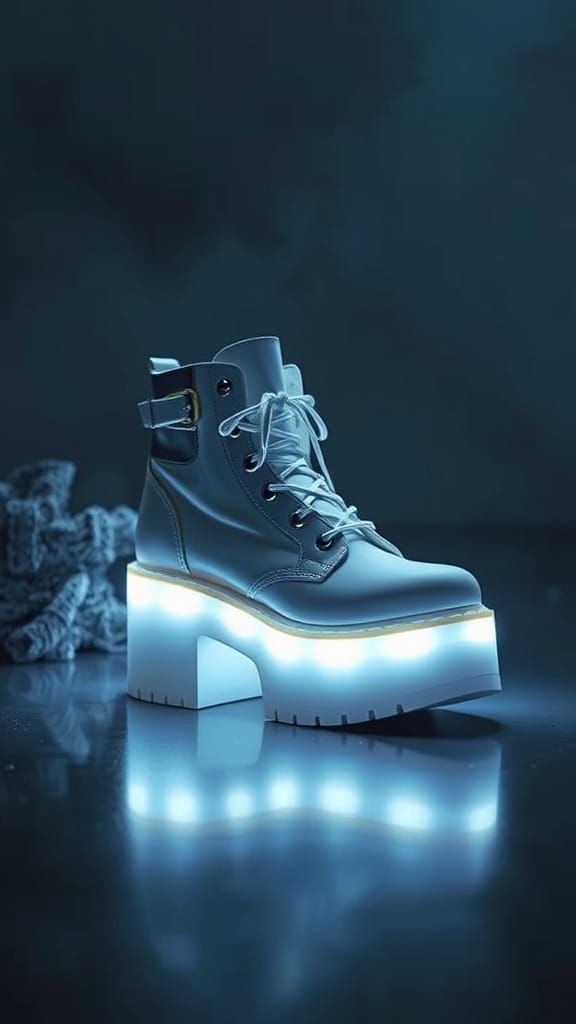 Glowing White Platform Boots in Moody Atmosphere