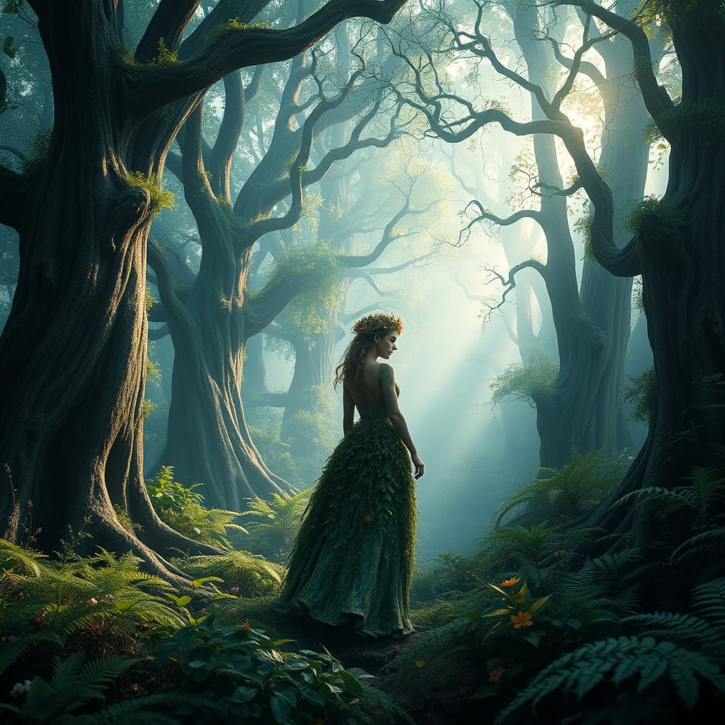 Botanical Fantasy Princess in a Lush, Magical Forest