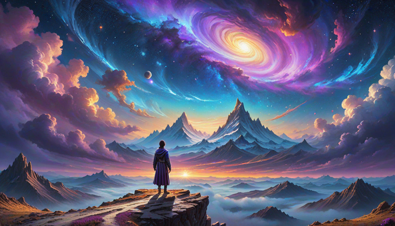 Ethereal Figure Stands at the Edge of a Boundless Celestial...