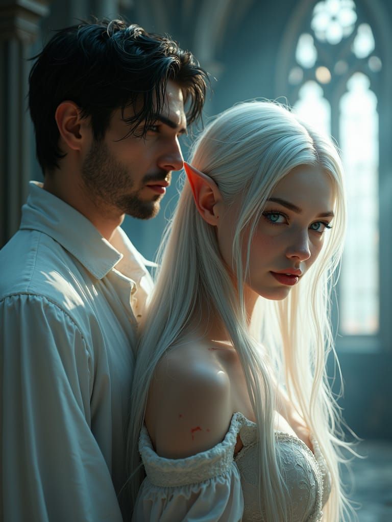 Vampire Elf Princess Portrait in Gothic Setting