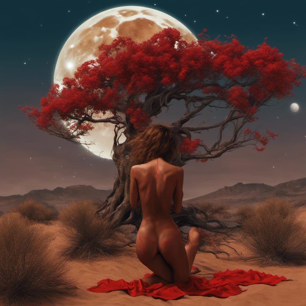Surreal Desert Nude with Blossoming Fingers