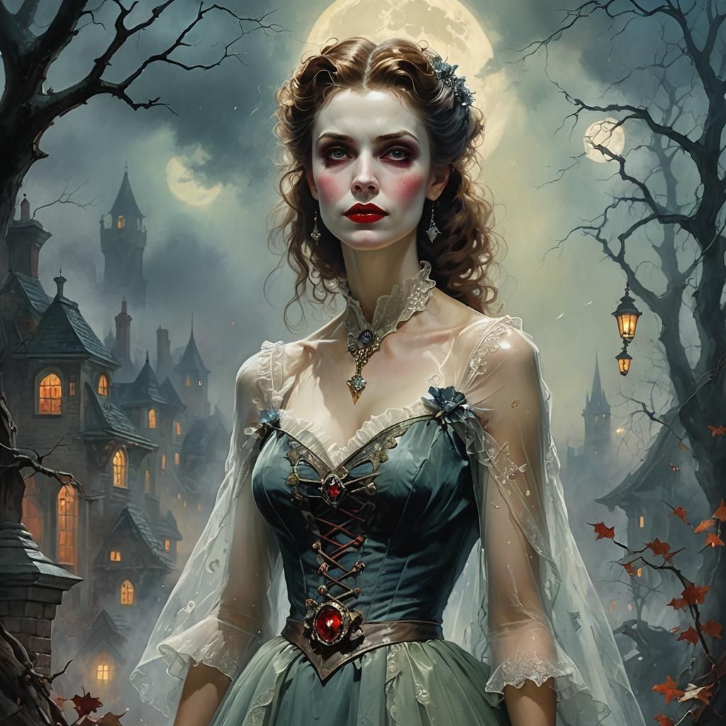 Vampire Supermodel on Magazine Cover in Rockwell Style