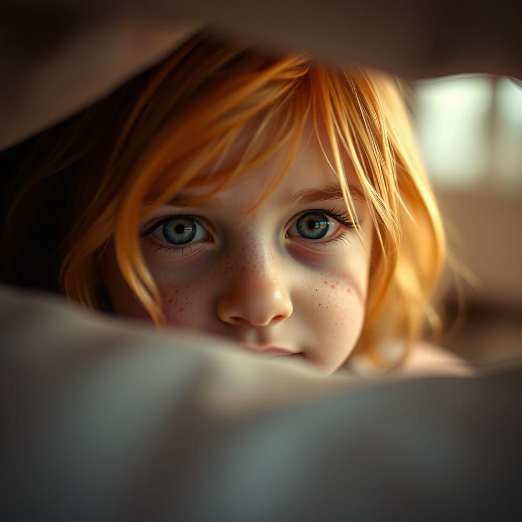A Young Girl's Curious Expression in Warm Studio Lighting