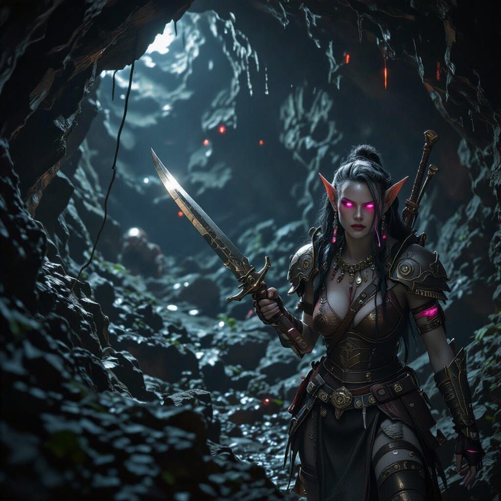 Lost Half-Orc Giantess Explores Underground World