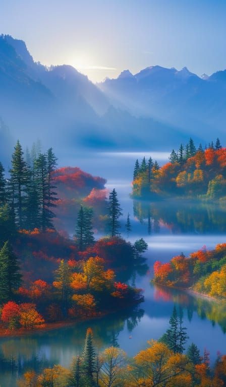 Sunrise Over Tranquil River: Gouache Impressionist Painting