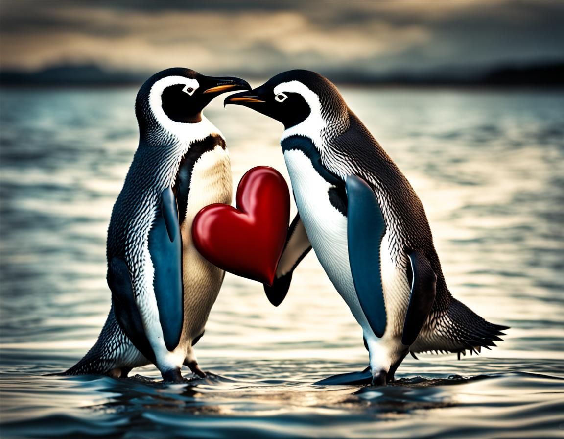 Penguins Holding Flippers: A Lifelong Love Depiction