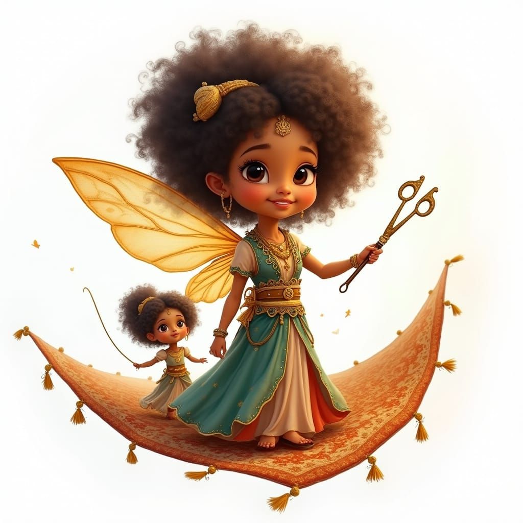 Bronze Fairy with Magical Wand and Arabian Nights Attire