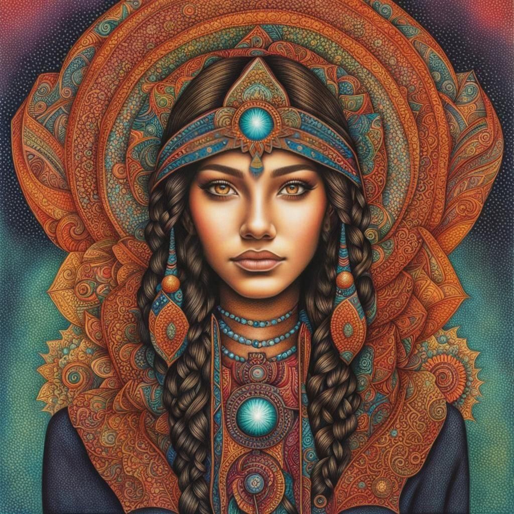 Stippled Color Pencil Portrait of Ayahuasca Girl