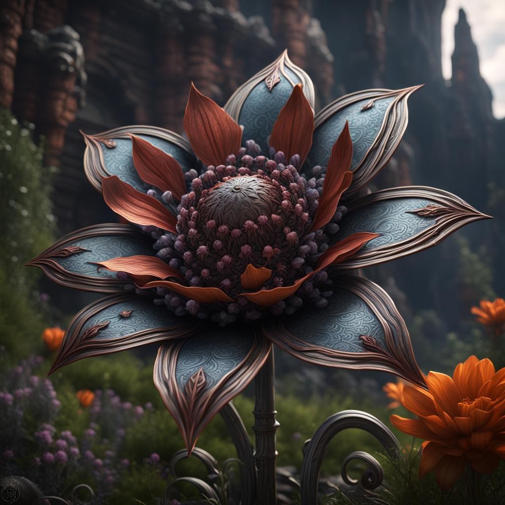 Detailed Metal Flower: Fantasy Concept Art